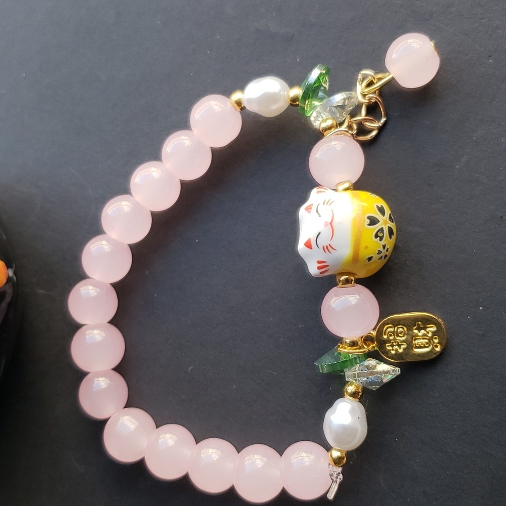 2/$30 Lucky Cat Pink Stretch Bracelet Chinese Style.